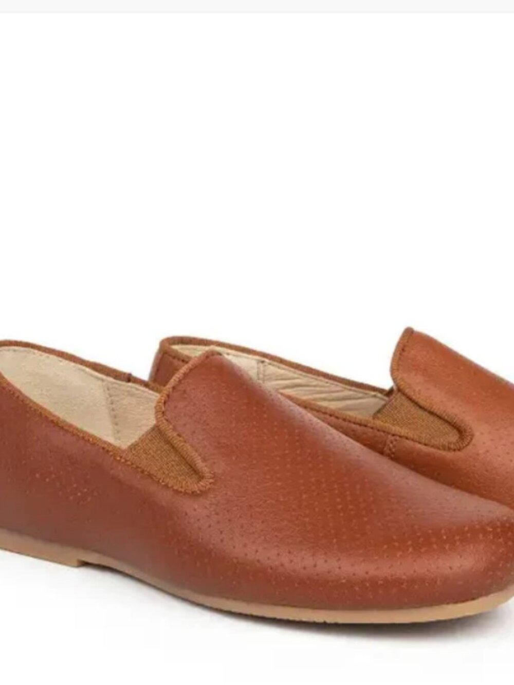 Manuela De Juan Perforated Brown Tan Cognac Leather Smoking Slip On